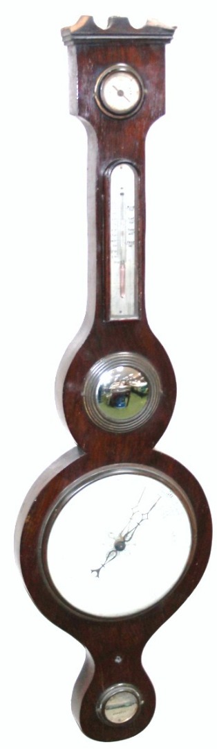 Appraisal: A thC mahogany cased five dial banjo barometer with damp