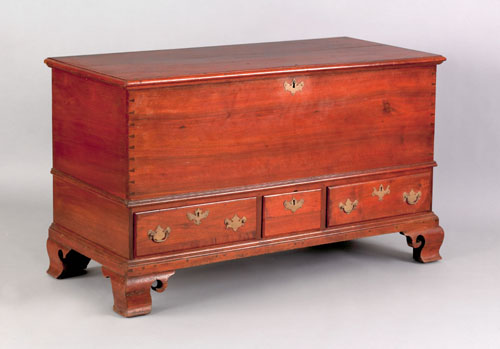 Appraisal: Pennsylvania Chippendale walnut blanket chest ca the lift lid over