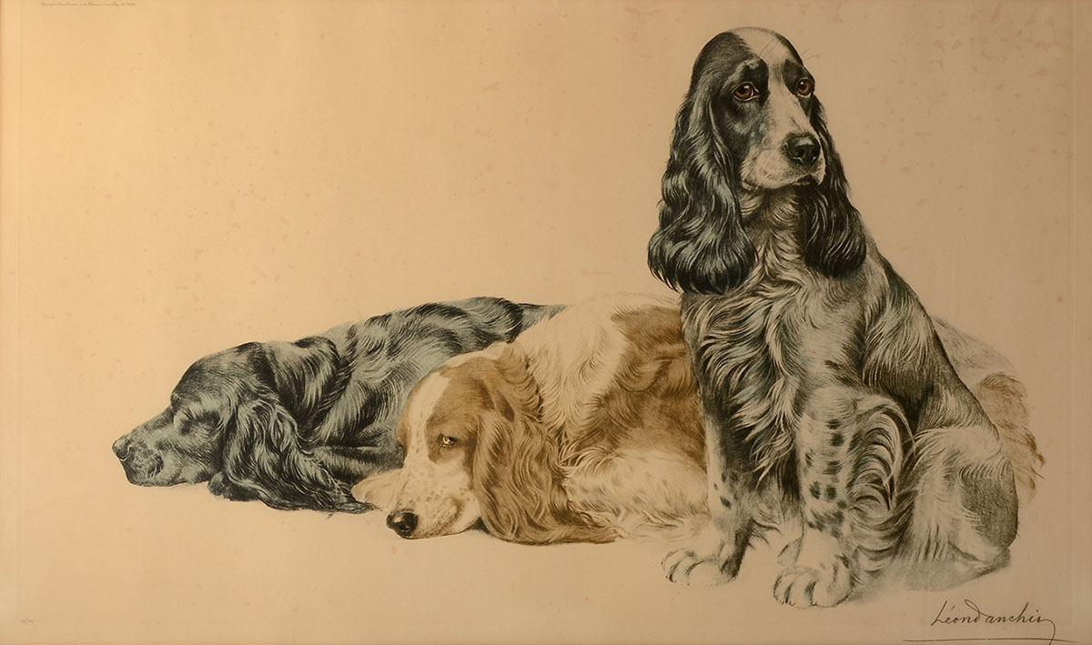 Appraisal: DANCHIN Leon French - Three Spaniels Color Etching sight size