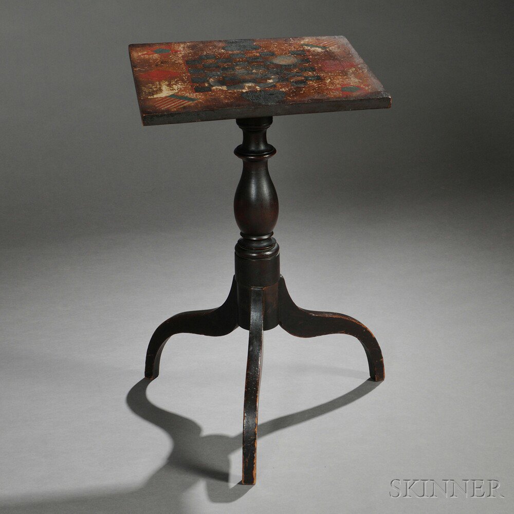 Appraisal: Walnut Candlestand with Game Board-decorated Top probably New England c