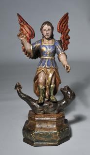 Appraisal: Spanish Colonial Santos Figure Spanish Colonial Santos figure depicting Archangel