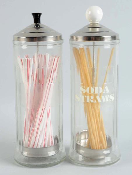 Appraisal: Lot Of Glass And Chrome Soda Straw Holders These two