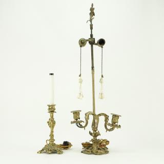 Appraisal: Two Antique Art Nouveau Style Gilt Brass Lamps Rubbing to