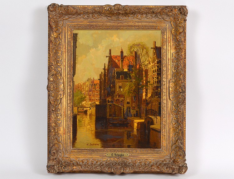 Appraisal: DUTCH SCHOOL TH CENTURY Canal Scene Signed C Schulyer l