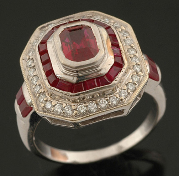 Appraisal: An Art Deco style ruby and diamond ring The octagonal