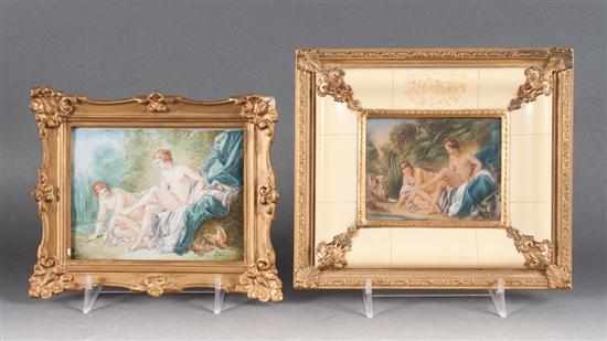 Appraisal: Continental School Diana and Attendant gouache on ivory and similar