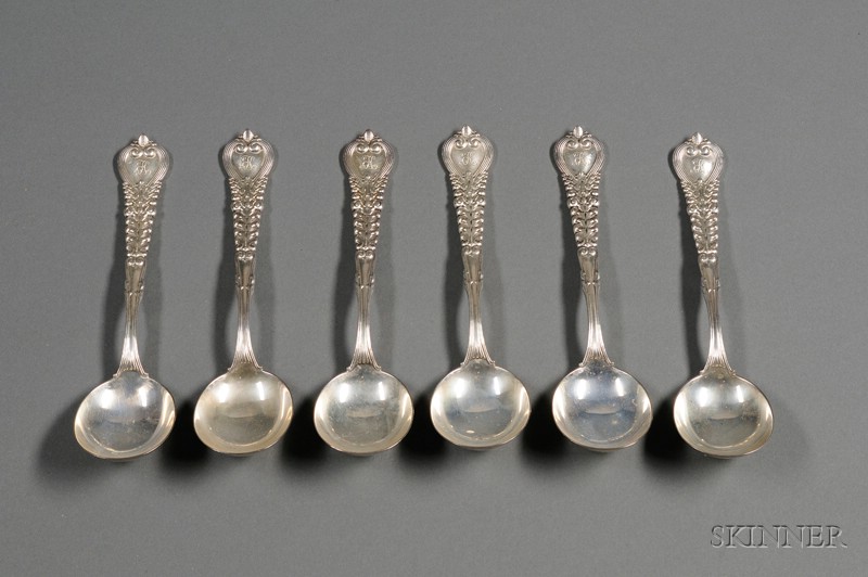 Appraisal: Six Tiffany Co Sterling Florentine Pattern Cream Soupspoons th century