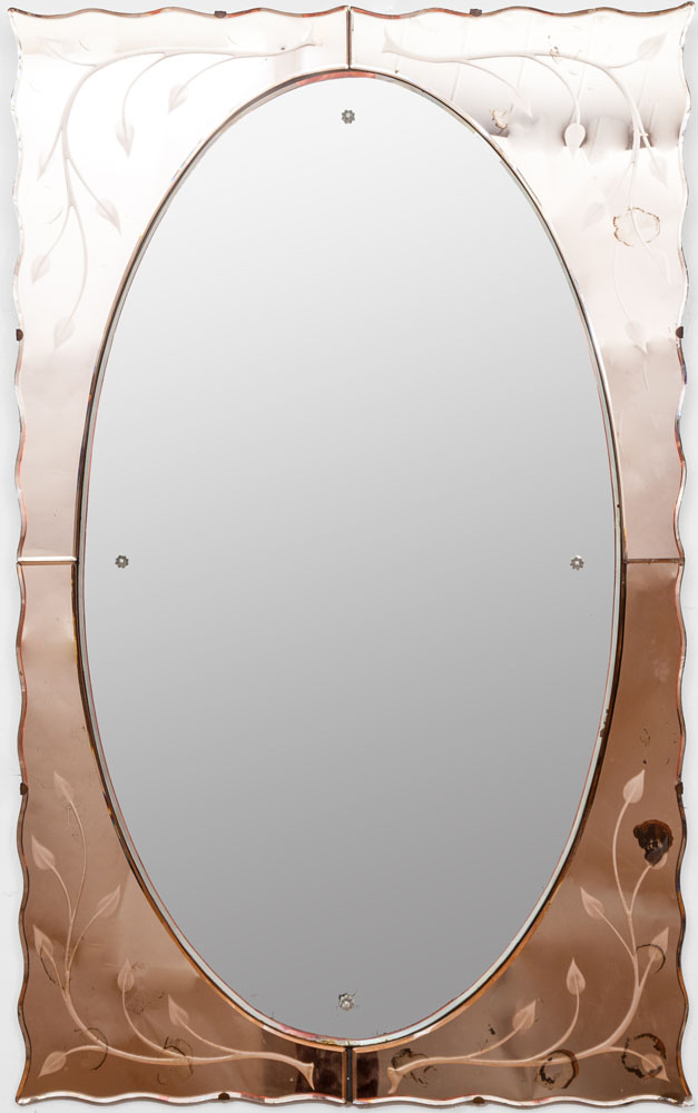 Appraisal: ART DECO MIRROR Wheel-cut pink mirror and mirror plate x