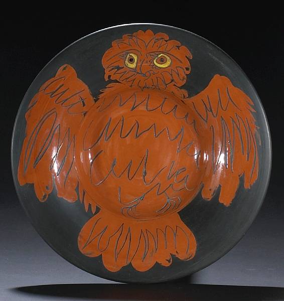 Appraisal: Pablo Picasso Spanish - Red Owl on Black Ground A