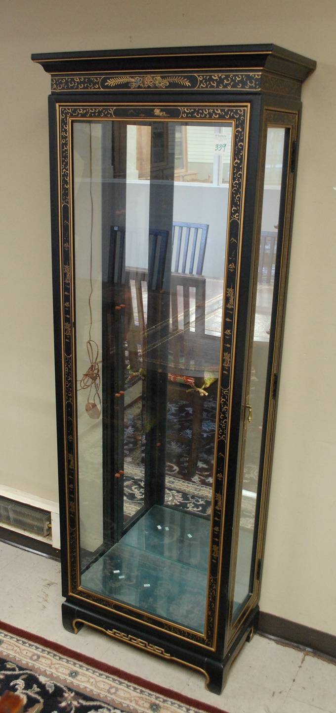 Appraisal: MODERN CHINESE CURIO CABINET having a black lacquer finish with