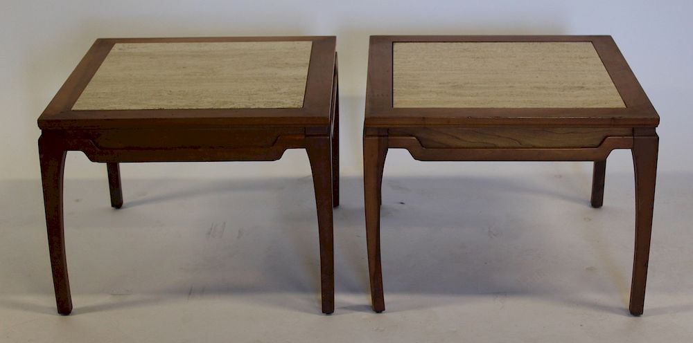 Appraisal: MIDCENTURY Pair of Travertine Top End Tables Nice lines and