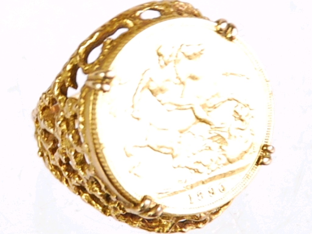 Appraisal: VICTORIAN GOLD SOVEREIGN loose mounted in a gents ct GOLD