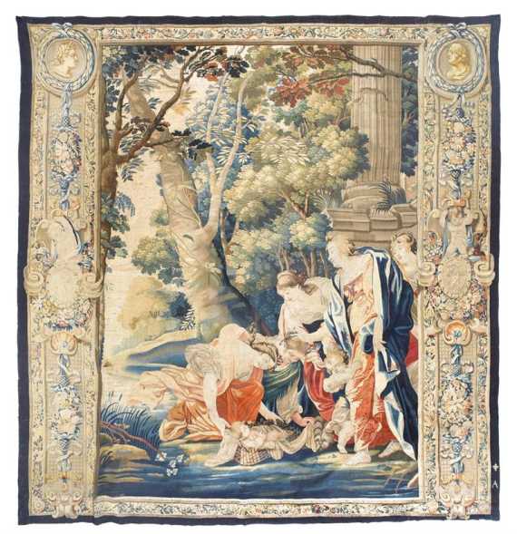 Appraisal: TAPESTRY Louis XIV with monogram A under lily probably Aubusson