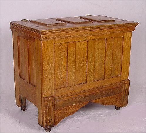 Appraisal: DIMINUTIVE GOLDEN OAK LIFT TOP ICE CHEST Fully lined and