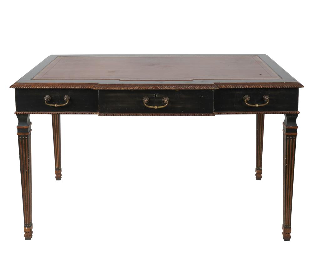 Appraisal: NEOCLASSIC EBONIZED WOOD WRITING TABLE th century with leather-inset top