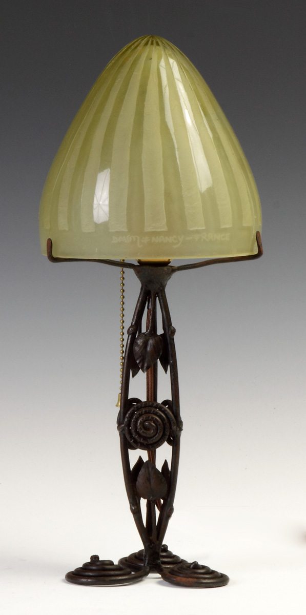 Appraisal: Daum Nancy Art Deco Lamp with Acid Cut Back Shade