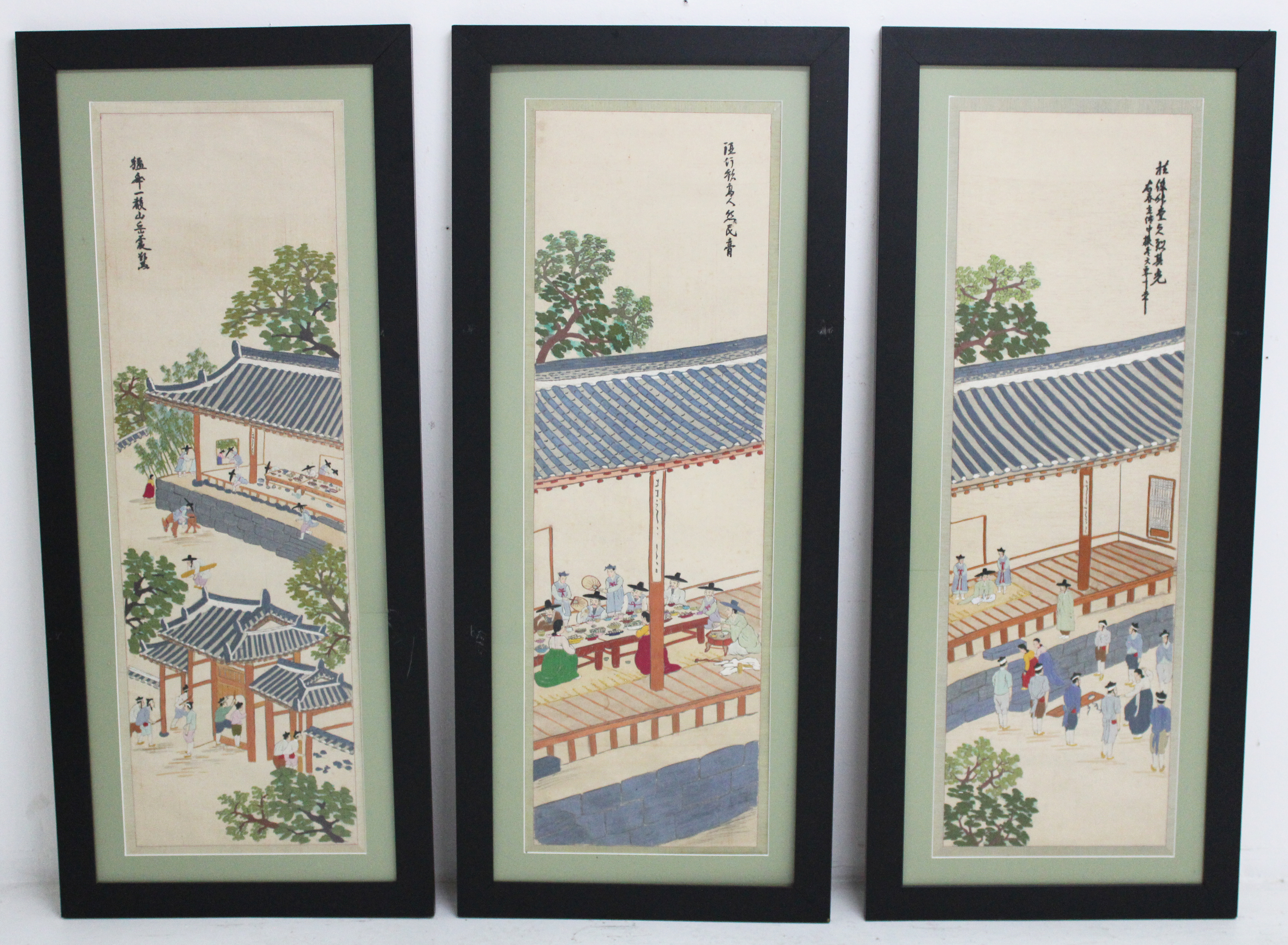 Appraisal: JAPANESE EMBROIDERY TRIPTYCH Japanese embroidery triptych silk woven to rice