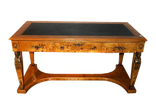 Appraisal: An Empire style burled maple desk height in width ft