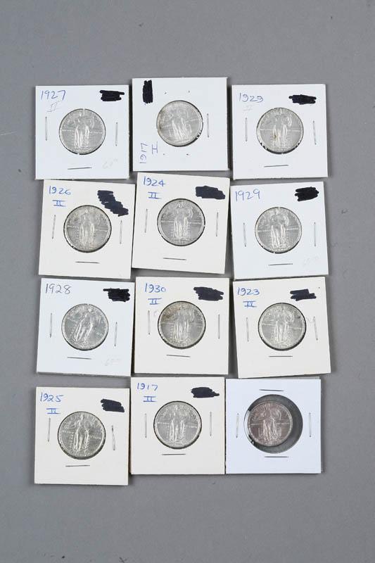 Appraisal: TWELVE STANDING LIBERTY QUARTERS All type two draped bust Various