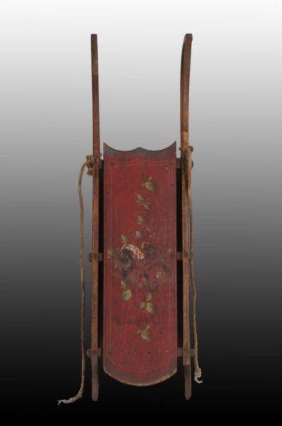 Appraisal: Wooden Early Painted Child's Sled Description Circa Hand-painted floral design