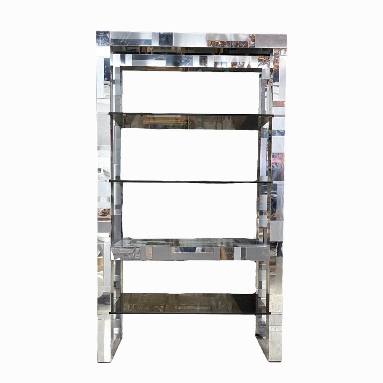 Appraisal: Paul Evans Shelves Designer piece Stainless steel and glass It