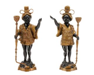 Appraisal: Pair of Bronze Blackamoor Figural Candlesticks Continental likely Italian mid