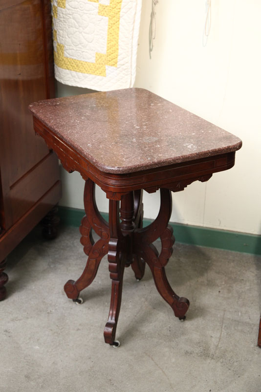 Appraisal: VICTORIAN MARBLE TOP TABLE Brown rectangular top having rounded corners