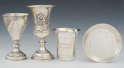 Appraisal: Three Judaic Sterling with Gold Wash Kiddush Cups and Small