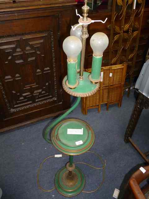 Appraisal: A BRASS AND GREEN PAINTED STANDARD LAMP OCCASIONAL TABLE with