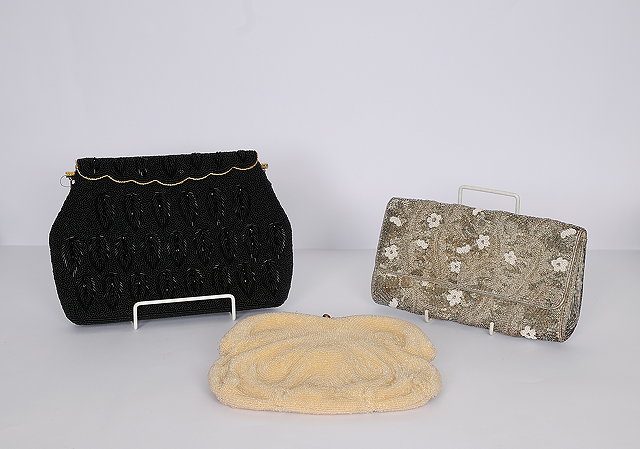 Appraisal: Three beaded evening bags to include a handmade silver and