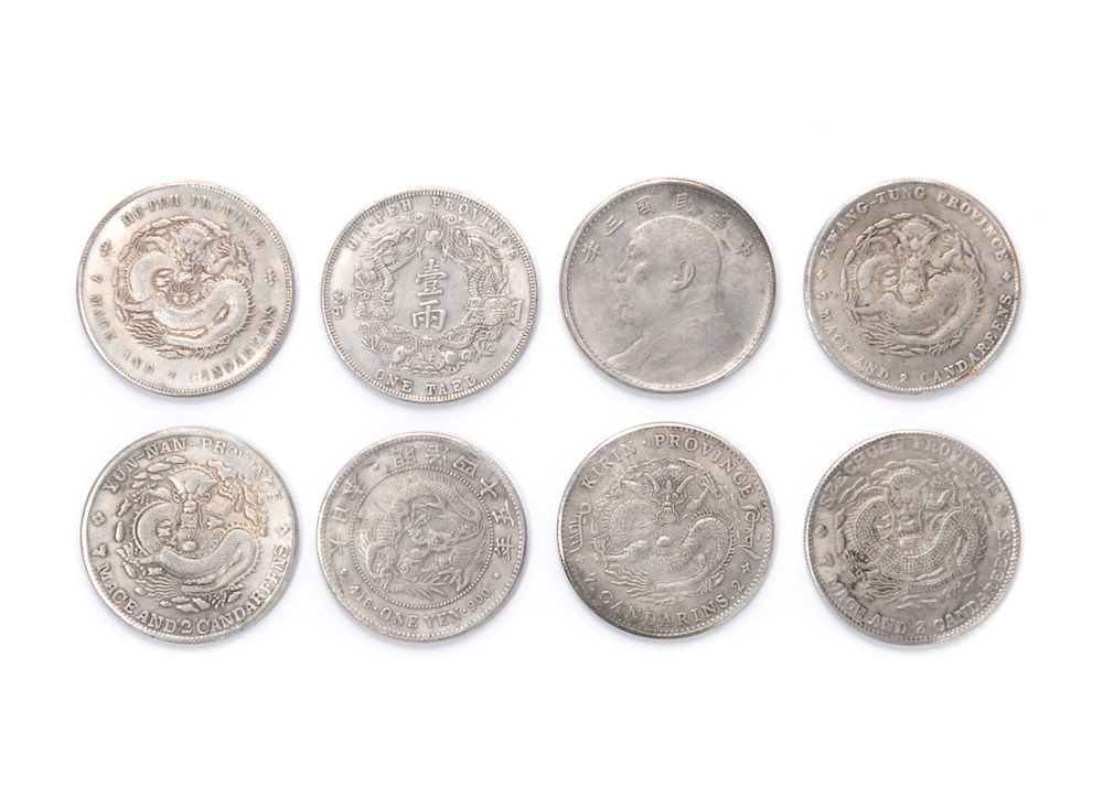 Appraisal: Eight Chinese Silver Coins Each diam in cm Eight Chinese