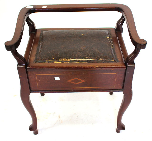 Appraisal: AN EDWARDIAN MAHOGANY PIANO STOOL with satinwood inlay and cabriole