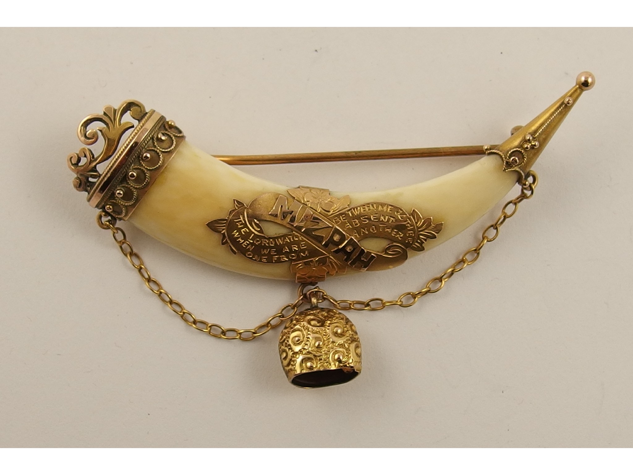 Appraisal: A Victorian Mizpah brooch ct mounted ivory with a small