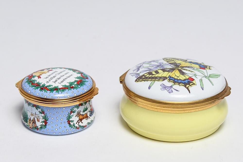 Appraisal: Halcyon Days Crummles Enamel Boxes inc Xmas Halcyon Days music