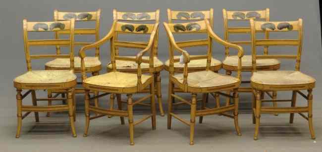 Appraisal: Set of th c painted Sheraton chairs arms seats as