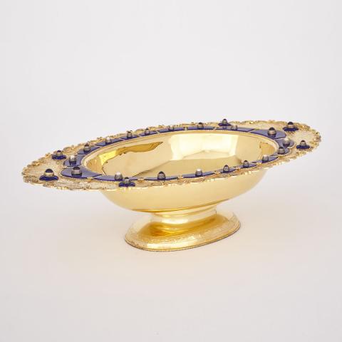 Appraisal: Continental Silver-Gilt and Enamel Oval Footed Bowl probably Italian th