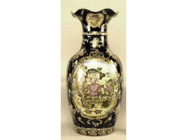 Appraisal: Monumental hand decorated baluster form vase with ruffle edge incorporating