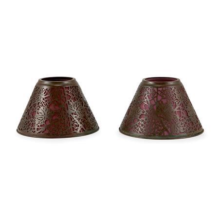 Appraisal: Pair of Tiffany Studios Etched Metal and Favrile Glass Candle