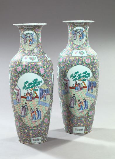 Appraisal: Large Pair of Chinese Porcelain Palace Vases in Flowers ground