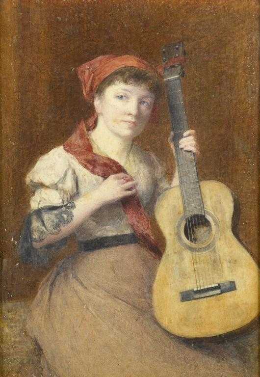 Appraisal: MAX LUDBY RI - THE GUITARIST signed pencil and watercolour