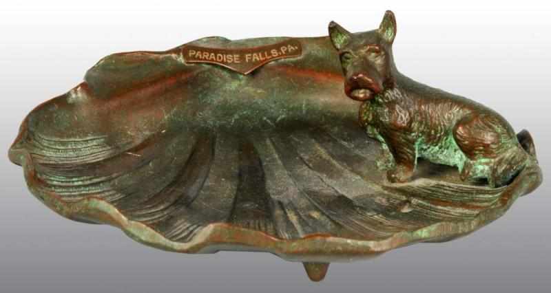 Appraisal: Tray with Scottie Description Bronze Sitting Scottie on scalloped shell