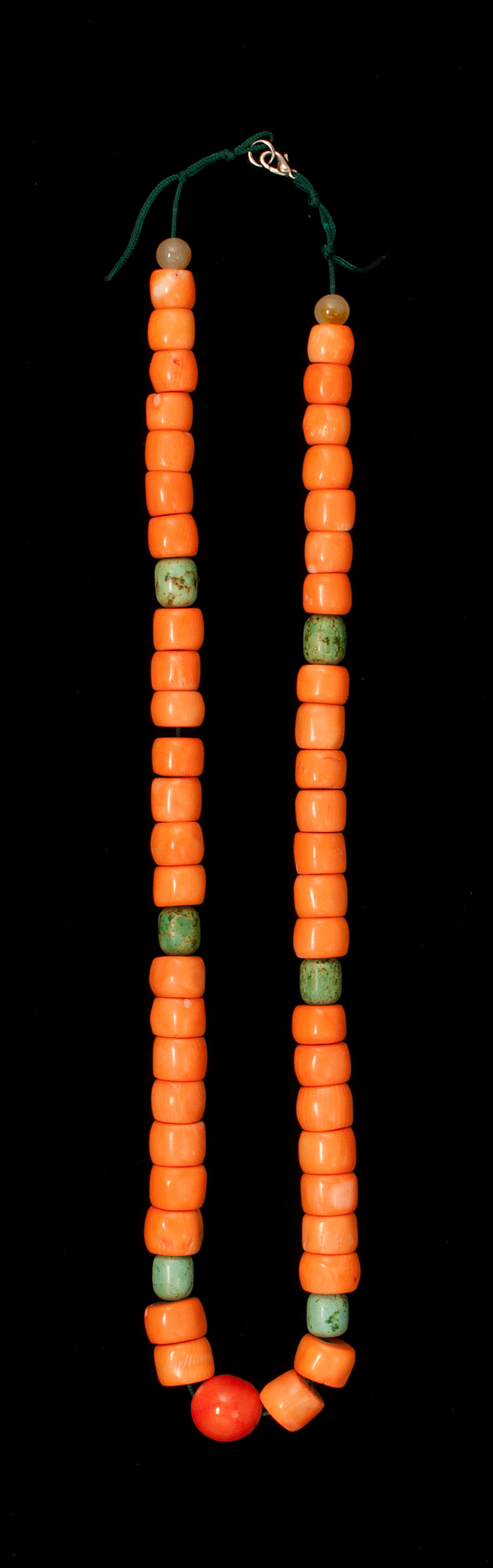 Appraisal: CORAL BEAD NECKLACE With cylindrical beads and turquoise spacers Length