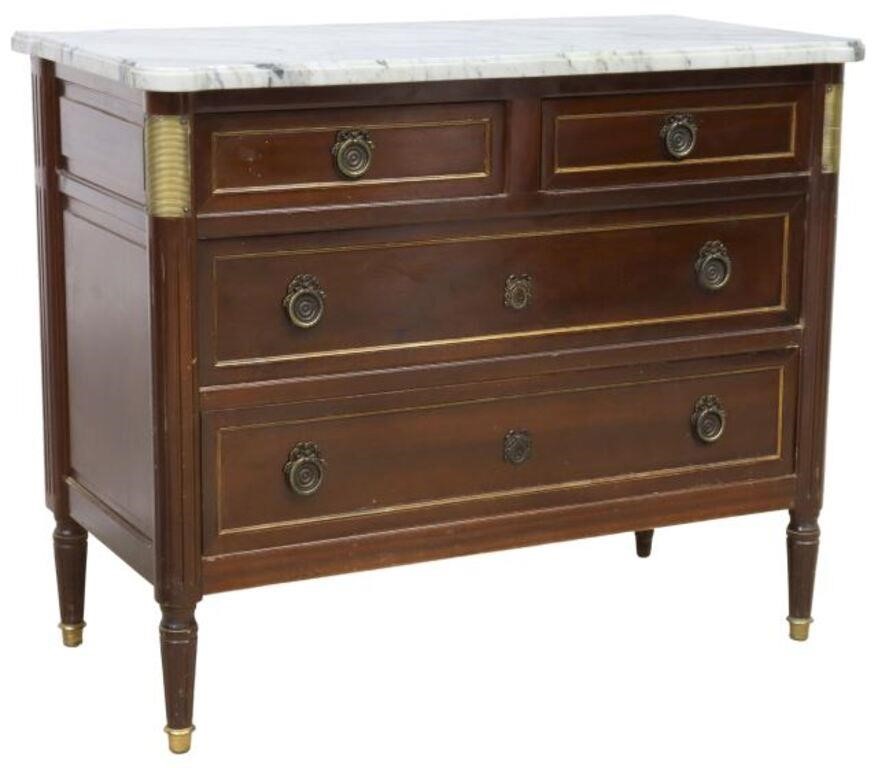 Appraisal: French Louis XVI style marble-top mahogany commode th c two