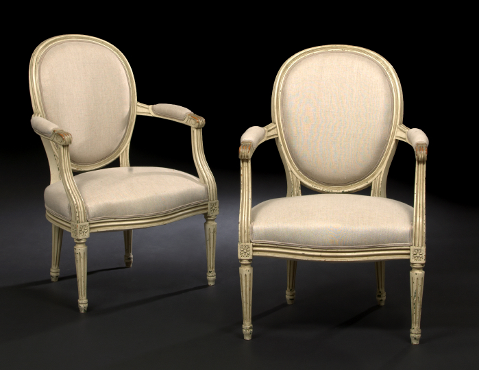 Appraisal: Pair of Louis XVI-Style Polychromed Fauteuils early th century each