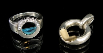 Appraisal: A Movado Sterling Silver and k Gold Aquamarine Ring and