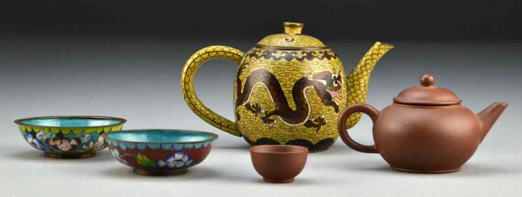 Appraisal: Pcs Chinese Yixing Cloisonn Tea WaresTo include an yixing tea