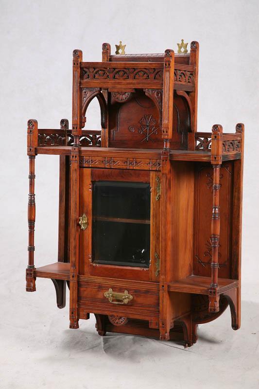 Appraisal: HANGING CABINET Ornate cabinet with pierced carved galleries reeded columns