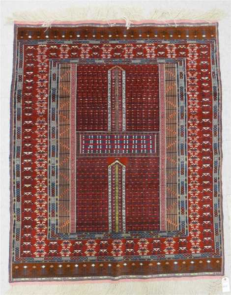 Appraisal: AFGHAN ENSI PRAYER RUG Turkmen Saryk Saryq tribe hand knotted