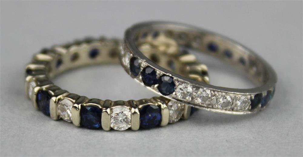 Appraisal: TWO PLATINUM DIAMOND AND SAPPHIRE ETERNITY RINGS the eternity band