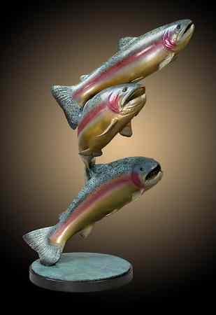 Appraisal: RIP CASWELL TROUTDALE OREGON ORIGINAL BRONZE WILDLIFE SCULPTURE ''Upriver Challenge''